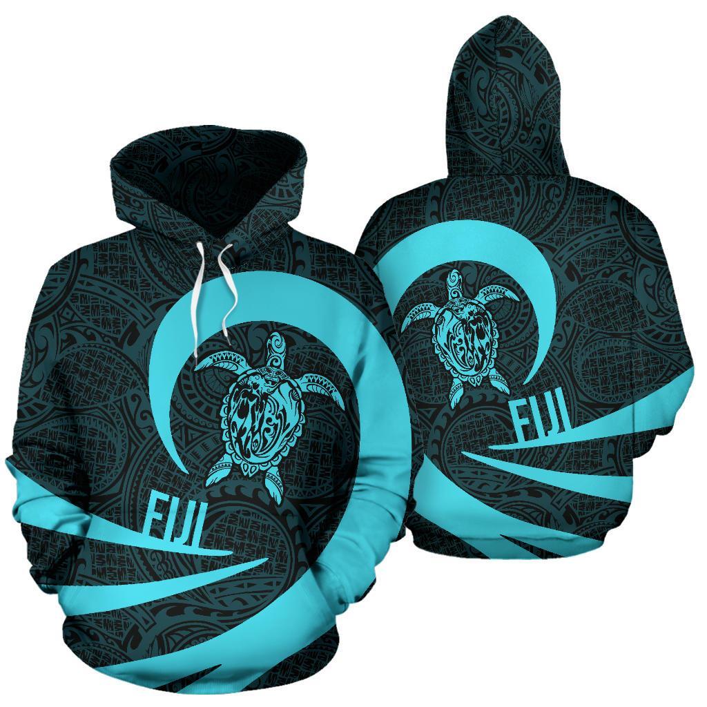 Fiji Hoodie Fiji Turtle Mermaid Roll Into Polynesian Tattoo Blue Unisex Black - Polynesian Pride