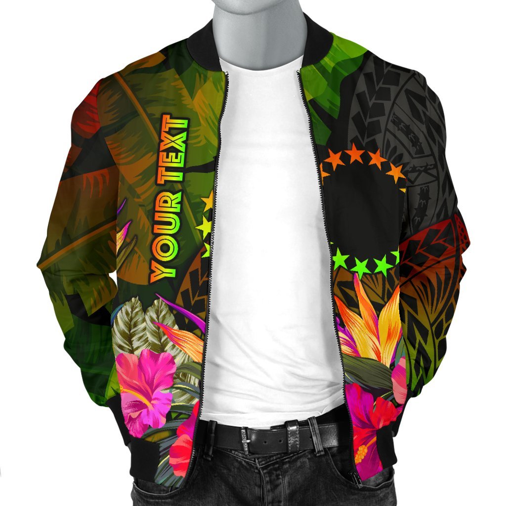 Cook Islands Polynesian Personalised Men's Bomber Jacket - Hibiscus and Banana Leaves - Polynesian Pride