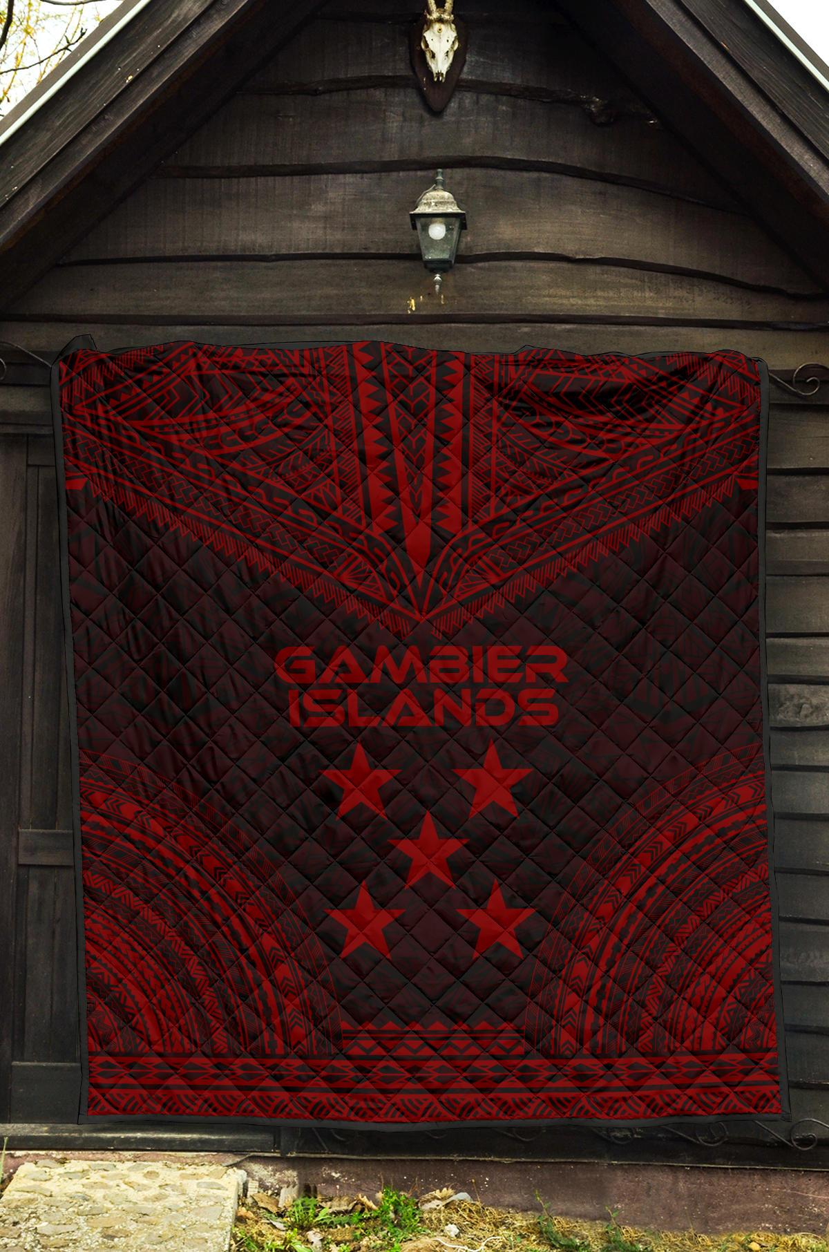 Gambier Islands Premium Quilt - Gambier Islands Flag Polynesian Chief Red Version - Polynesian Pride