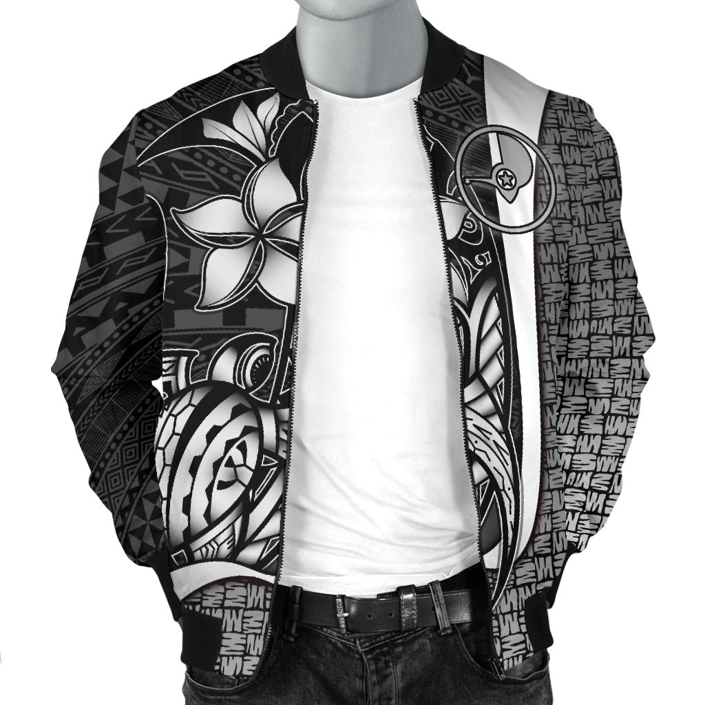 Yap Micronesia Men's Bomber Jackets White - Turtle With Hook - Polynesian Pride