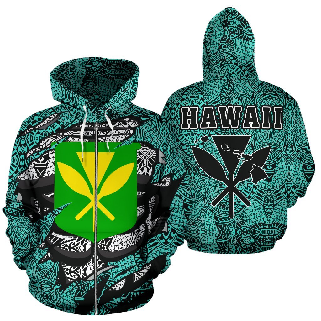 Polynesian Kanaka Maoli Hawaii Zip Hoodie Turquoise Unisex Turquoise - Polynesian Pride