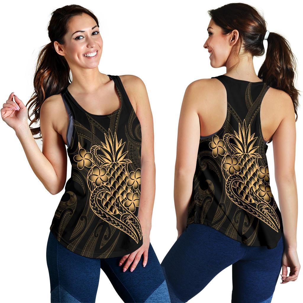 Polynesian Women's Racerback Tank - Gold Pineapple Black - Polynesian Pride