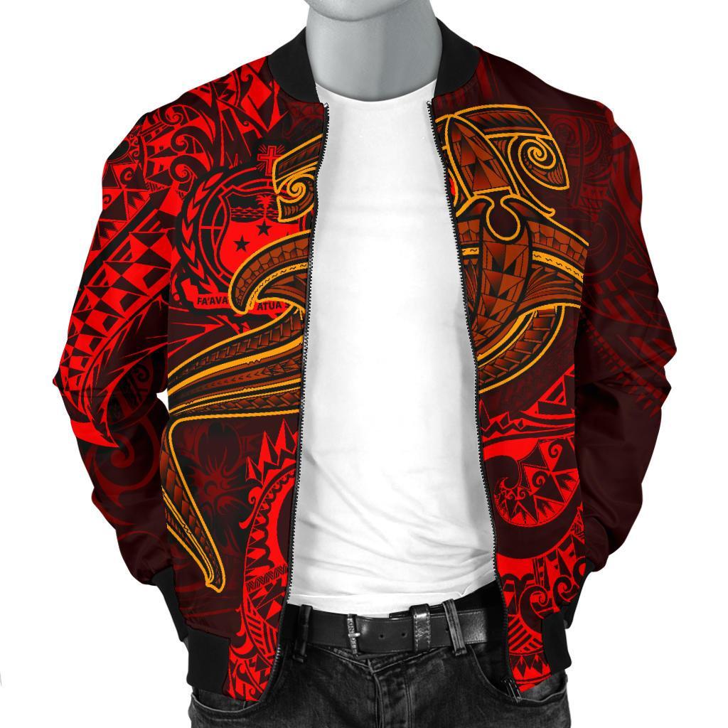 Samoa Men's Bomber Jacket - Red Shark Polynesian Tattoo - Polynesian Pride