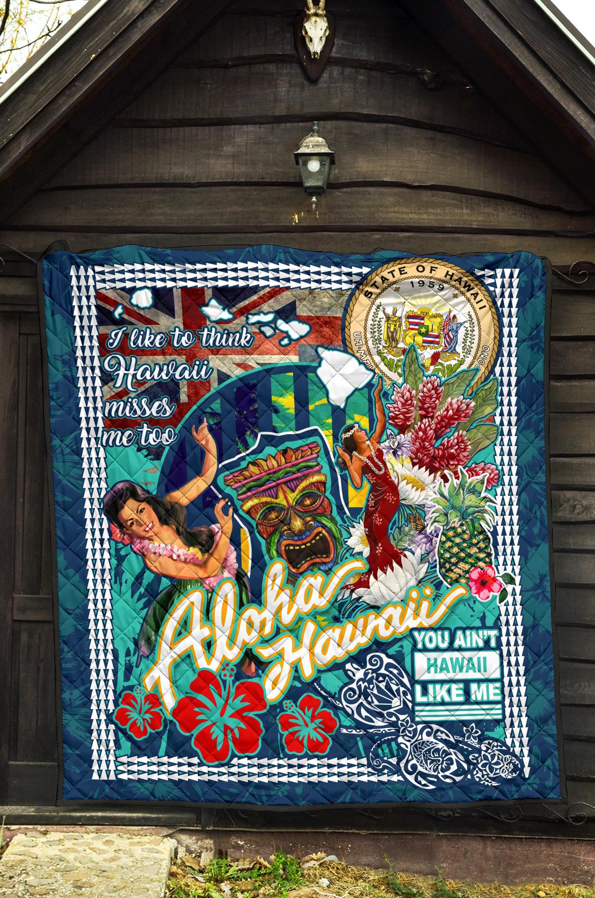 Hawaii Premium Blanket - Hawaii Seal Tiki Face Dancing Girl Aloha Hawaii - Polynesian Pride