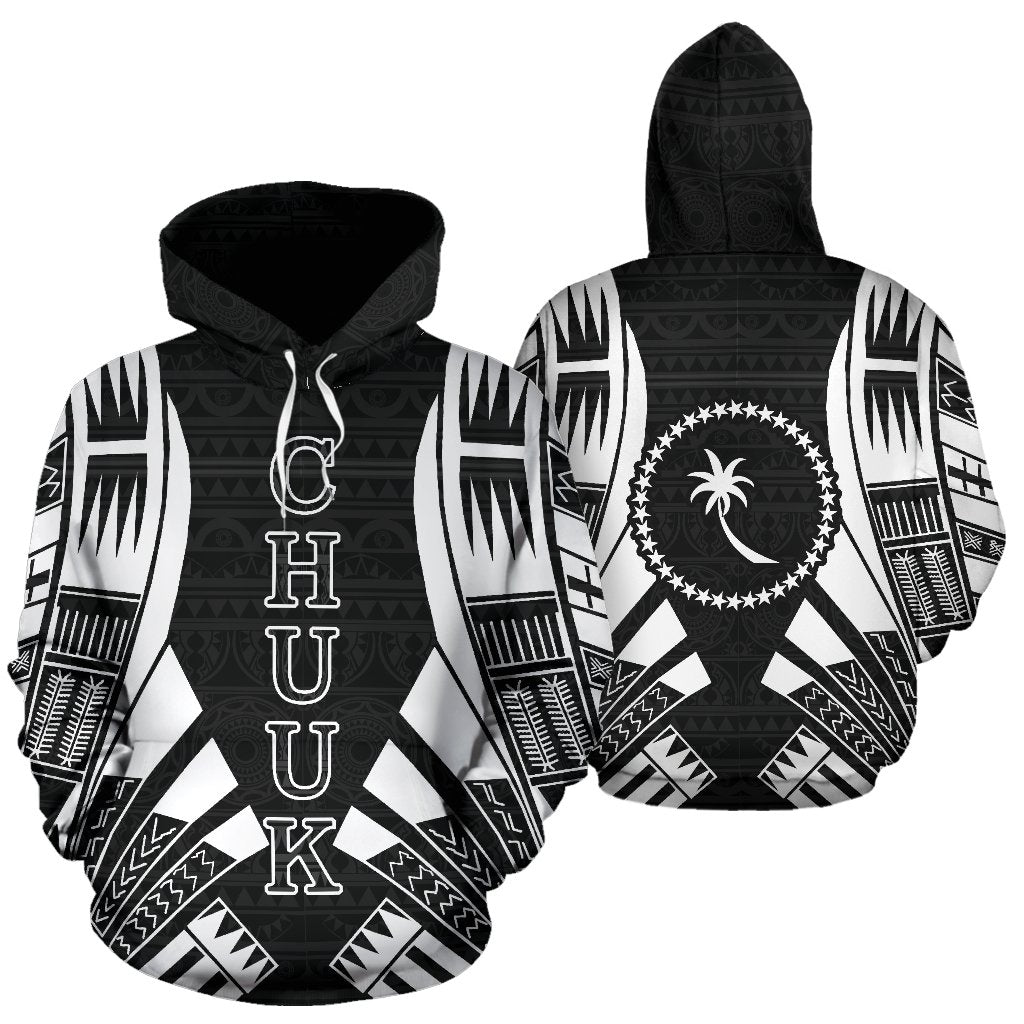 Chuuk All Over Hoodie Black Tattoo Style Unisex Black - Polynesian Pride