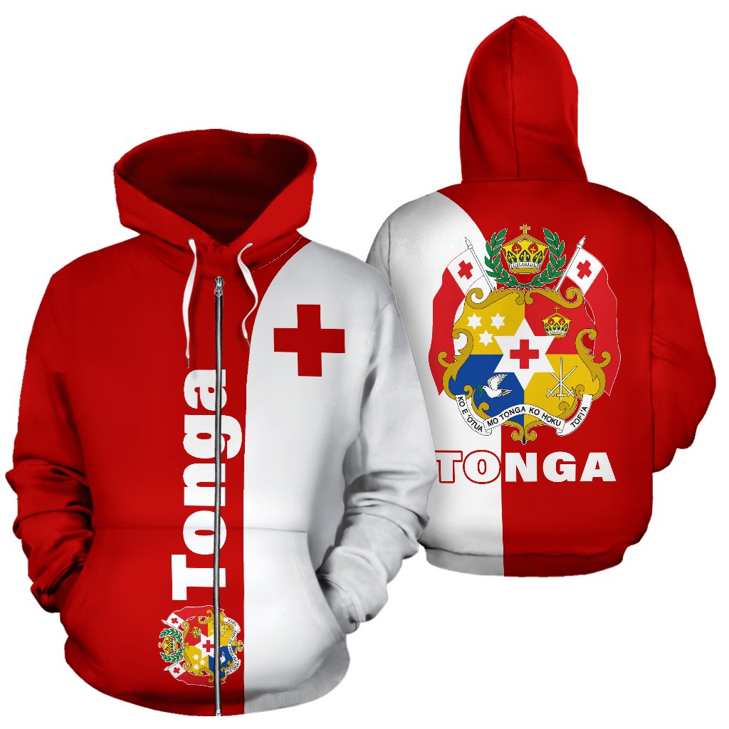 Tonga All Over Zip up Hoodie Shoulder Style Unisex Red - Polynesian Pride
