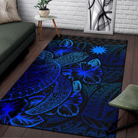 Nauru Area Rugs Turtle Hibiscus Blue - Polynesian Pride