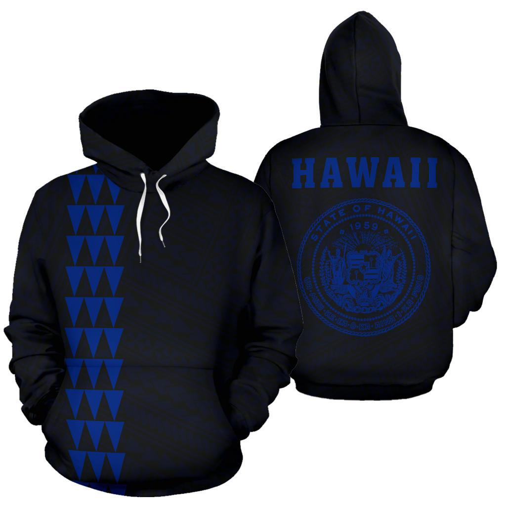 Polynesian Kakau Seal of Hawaii Hoodie Blue Unisex Blue - Polynesian Pride