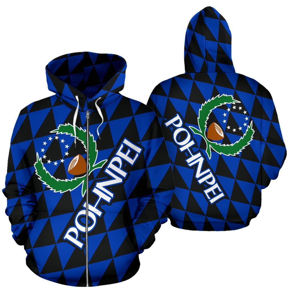 Pohnpei Polynesian Zip up Hoodie Pohnpei Flag Unisex Blue - Polynesian Pride
