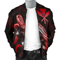 Hawaii Polynesian Men's Bomber Jacket - Turtle With Blooming Hibiscus Red - Polynesian Pride