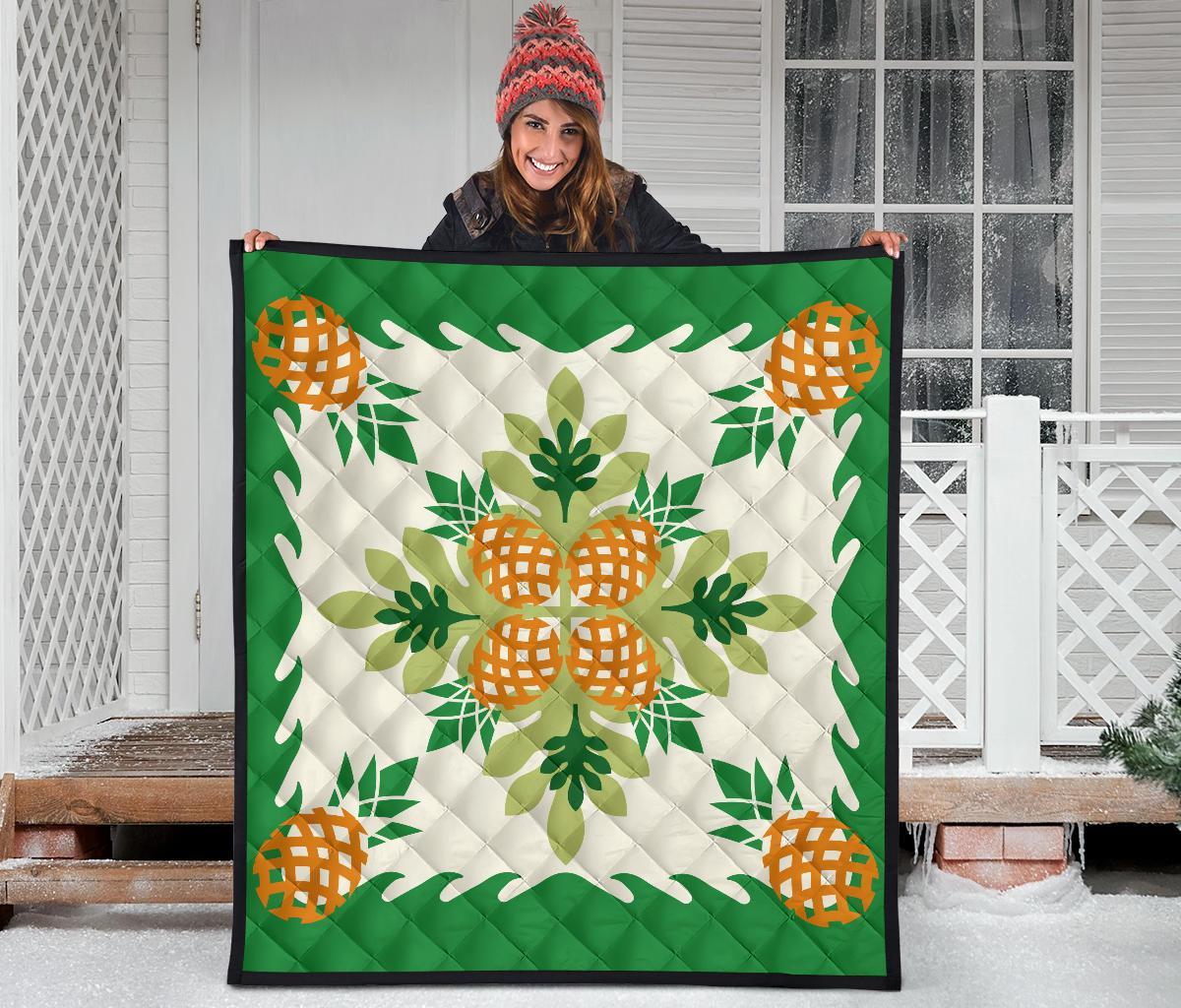 Hawaiian Pineapple leaves Tropical Pattern Premium Quilt - Green - Argu Style - AH - Polynesian Pride