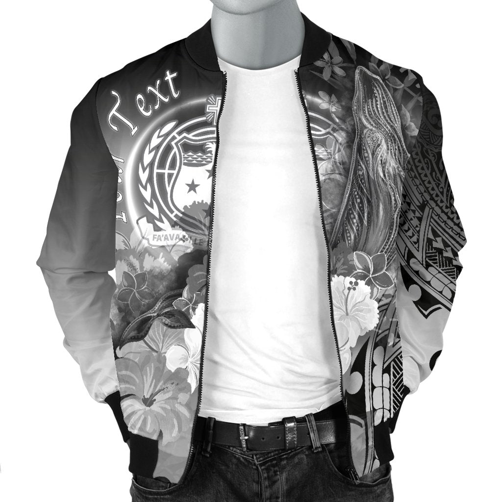 Custom Personalised Samoa Men's Bomber Jacket- Humpback Whale with Tropical Flowers (White) - Polynesian Pride