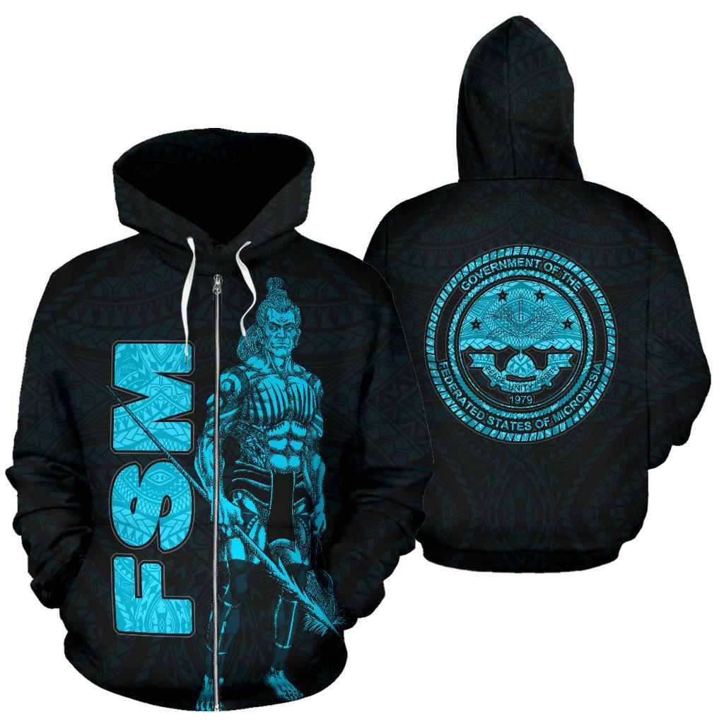 Federates States of Micronesia Zip up Hoodie Micronesian Warrior Blue Unisex Blue - Polynesian Pride