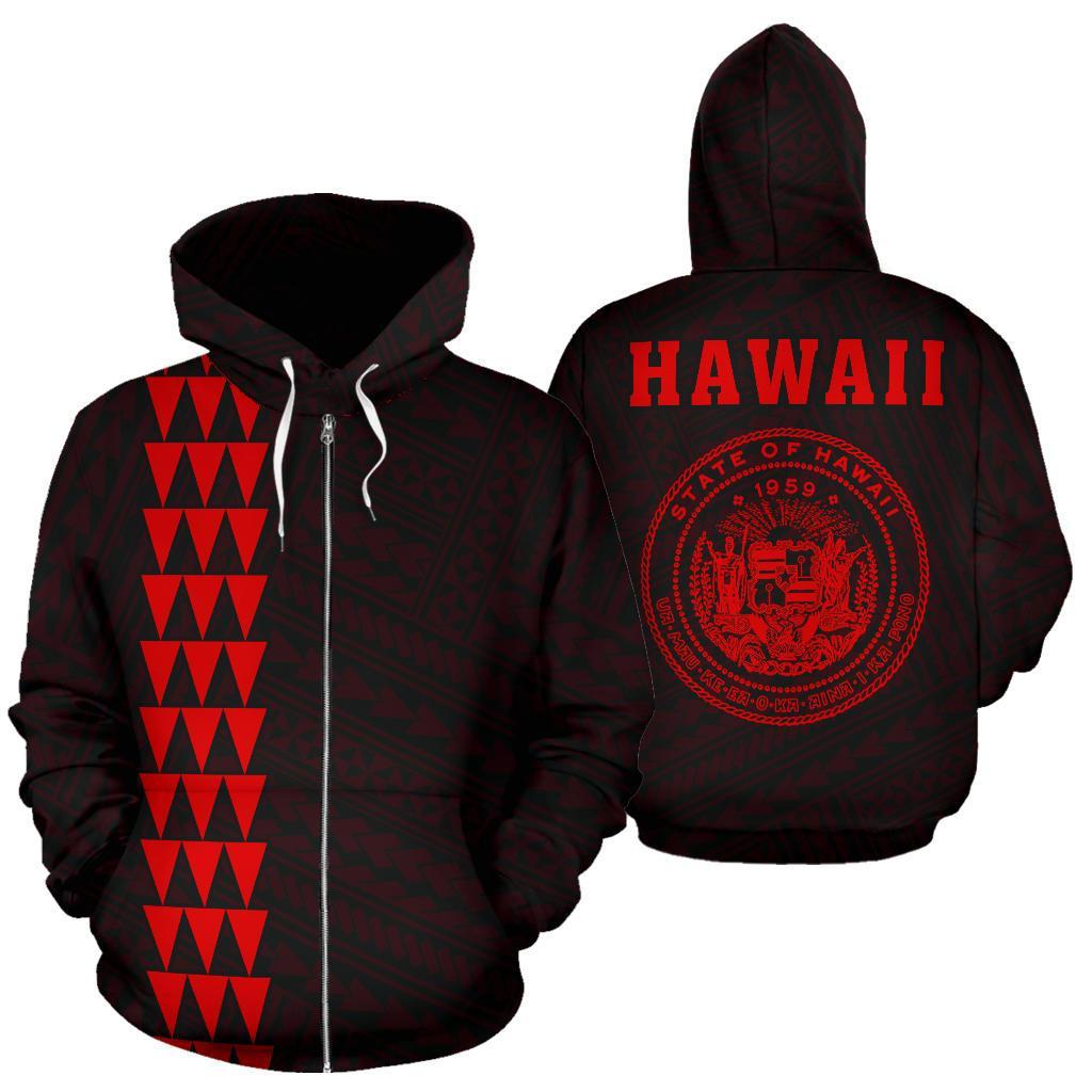 Polynesian Kakau Seal of Hawaii Zip Hoodie Red Unisex Red - Polynesian Pride