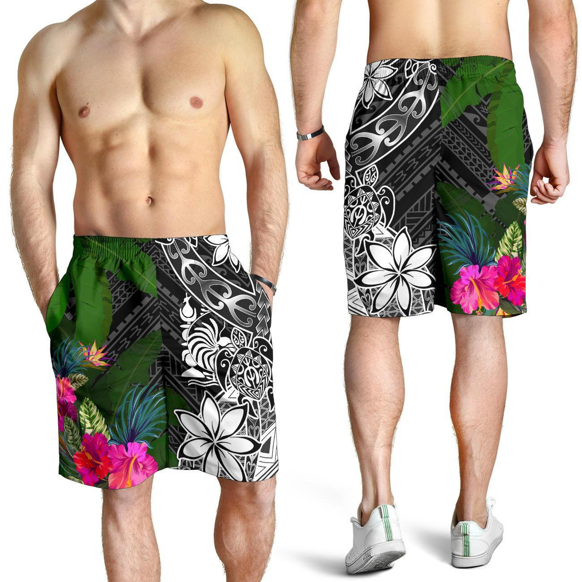 New Caledonia Men Shorts - Turtle Plumeria Banana Leaf - Polynesian Pride