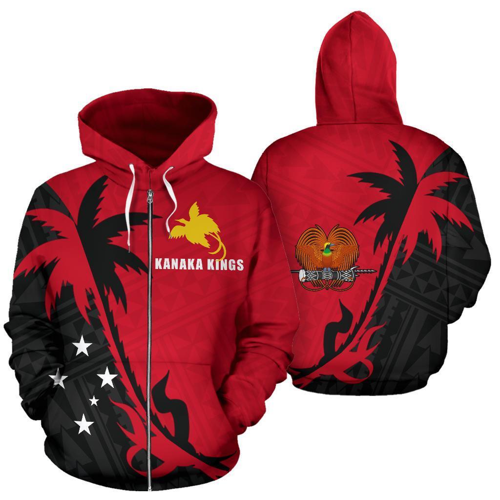 Papua New Guinea Zip up Hoodie Papua New Guinea Flag Coat of Arms Kanaka Kings Coconut Tree Unisex Red - Polynesian Pride