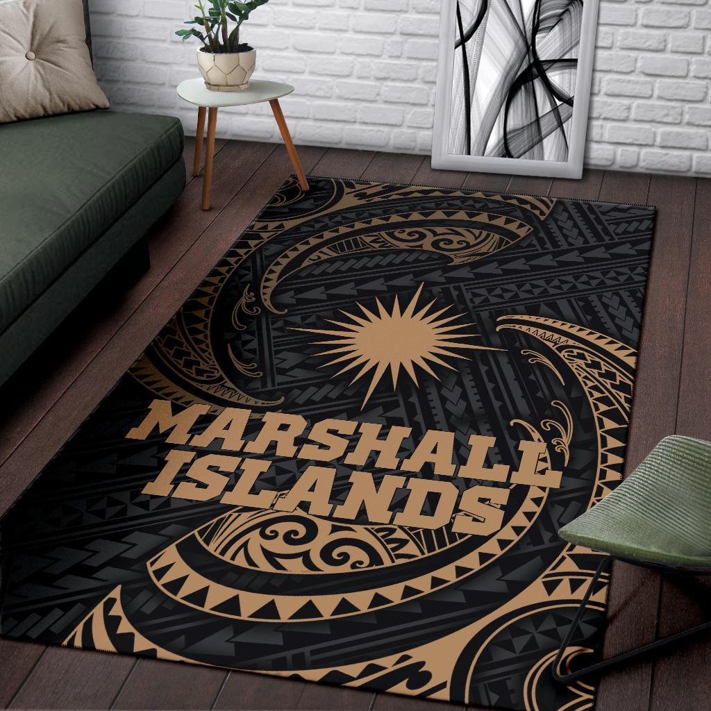 Marshall Islands Polynesian Area Rug - Gold Tribal Wave - Polynesian Pride