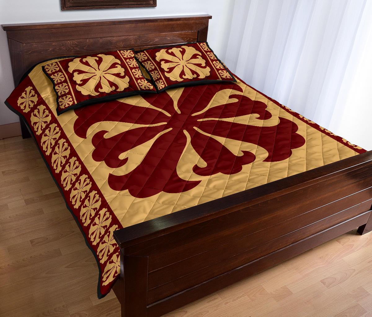 Hawaiian Quilt Pattern Lily Quilt Bed Set - Polynesian Pride