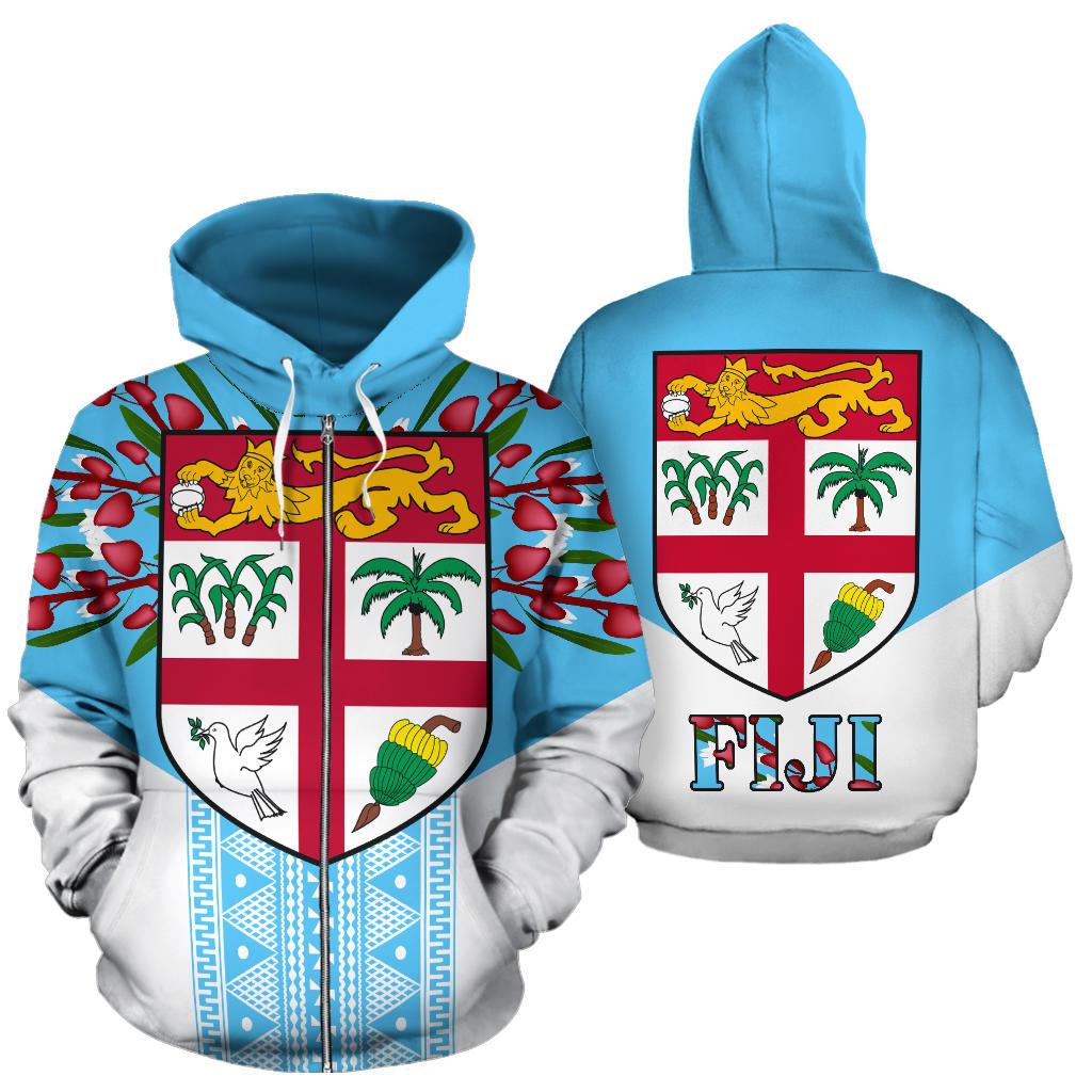 Fiji All Over Zip up Hoodie Tagimaucia Flower Unisex Blue-White - Polynesian Pride