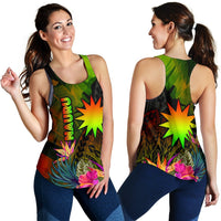 Nauru Polynesian Women's Racerback Tank - Hibiscus and Banana Leaves - Polynesian Pride