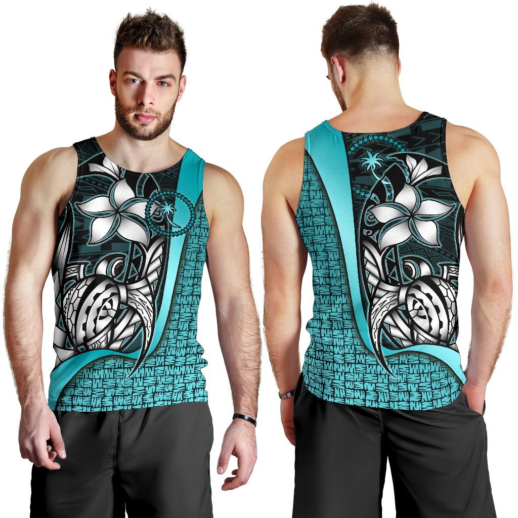 Chuuk Micronesia Men's Tank Top Turquoise - Turtle With Hook Turquoise - Polynesian Pride