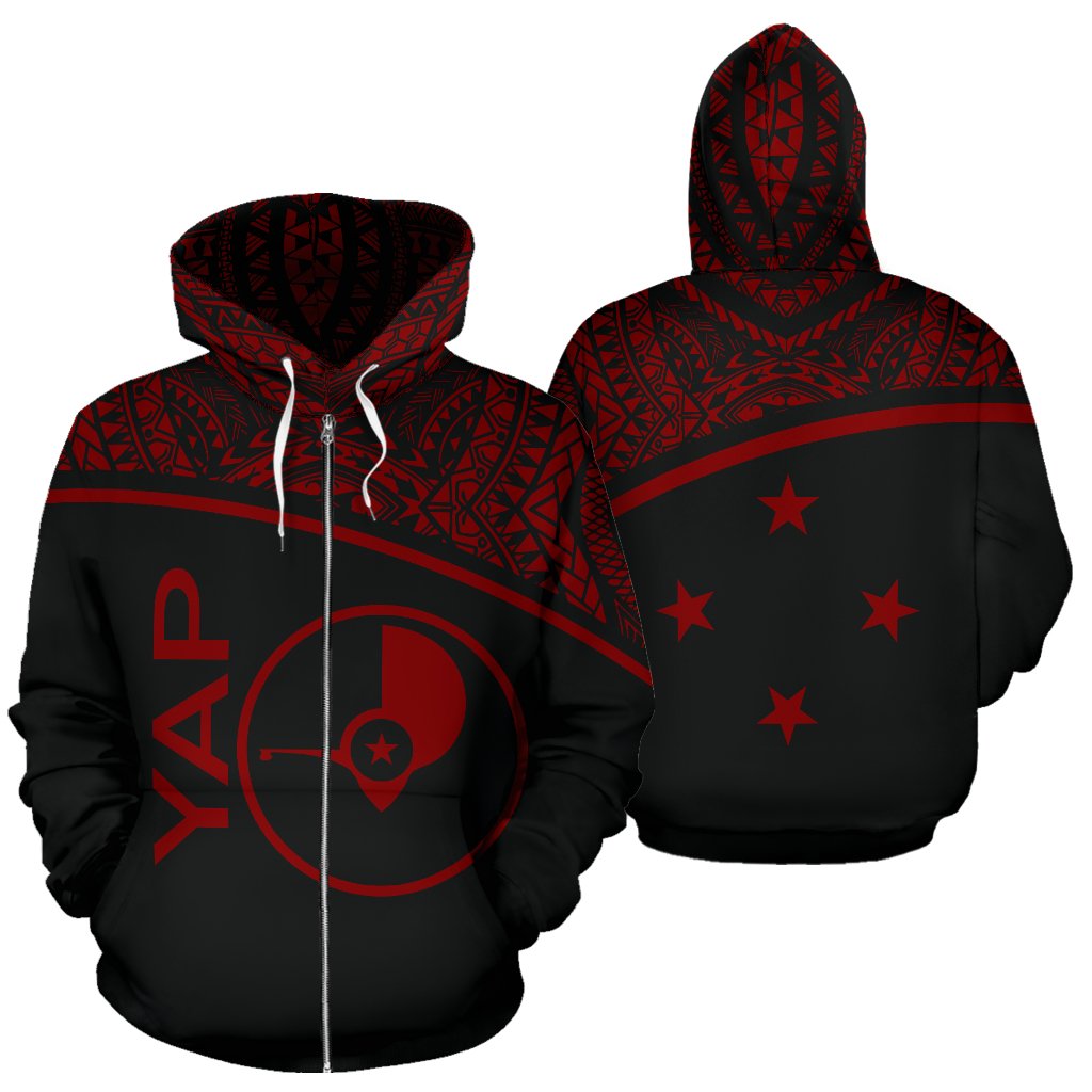 Yap All Over Zip up Hoodie Micronesia Curve Red Style Unisex Red - Polynesian Pride