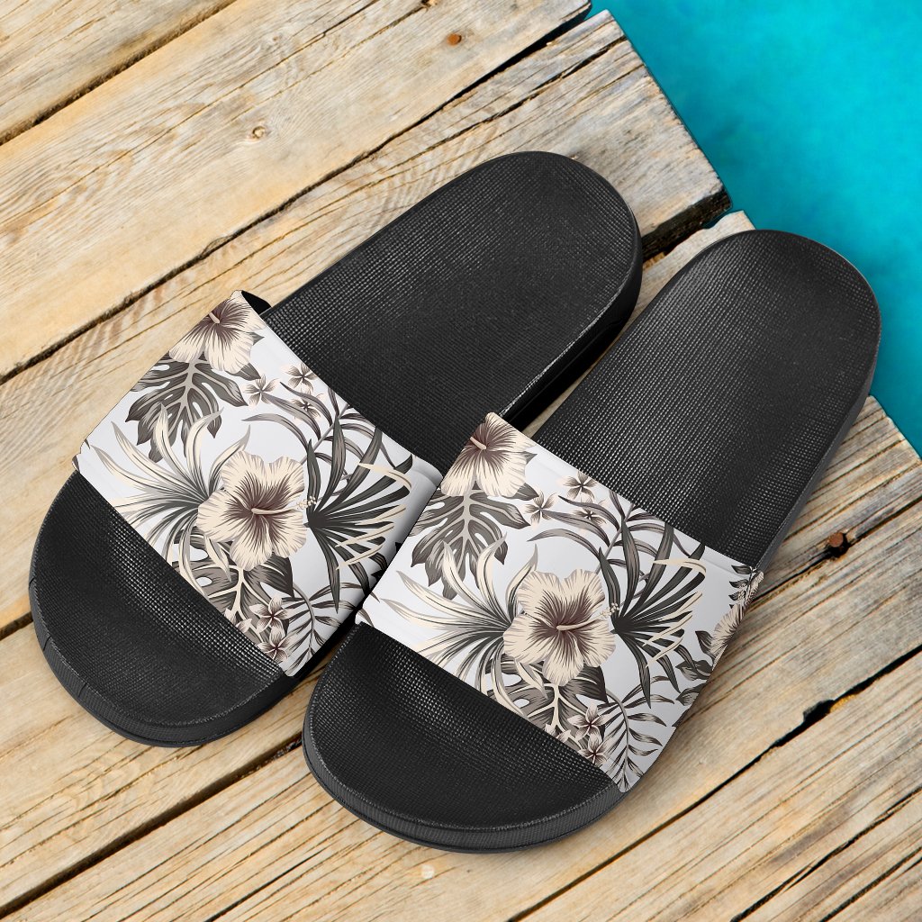 Hawaii Hibiscus Pattern Grey Slide Sandals - Polynesian Pride