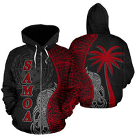 Samoa Polynesian Zip up Hoodie Coconut Tree Red Unisex Red - Polynesian Pride