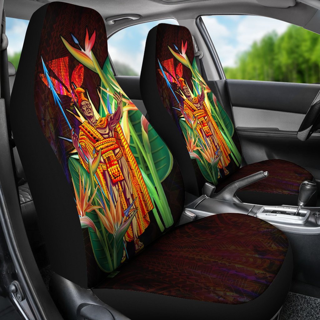 Hawaii Car Seat Covers - Hawaii King With Bird of Paradise Universal Fit Black - Polynesian Pride