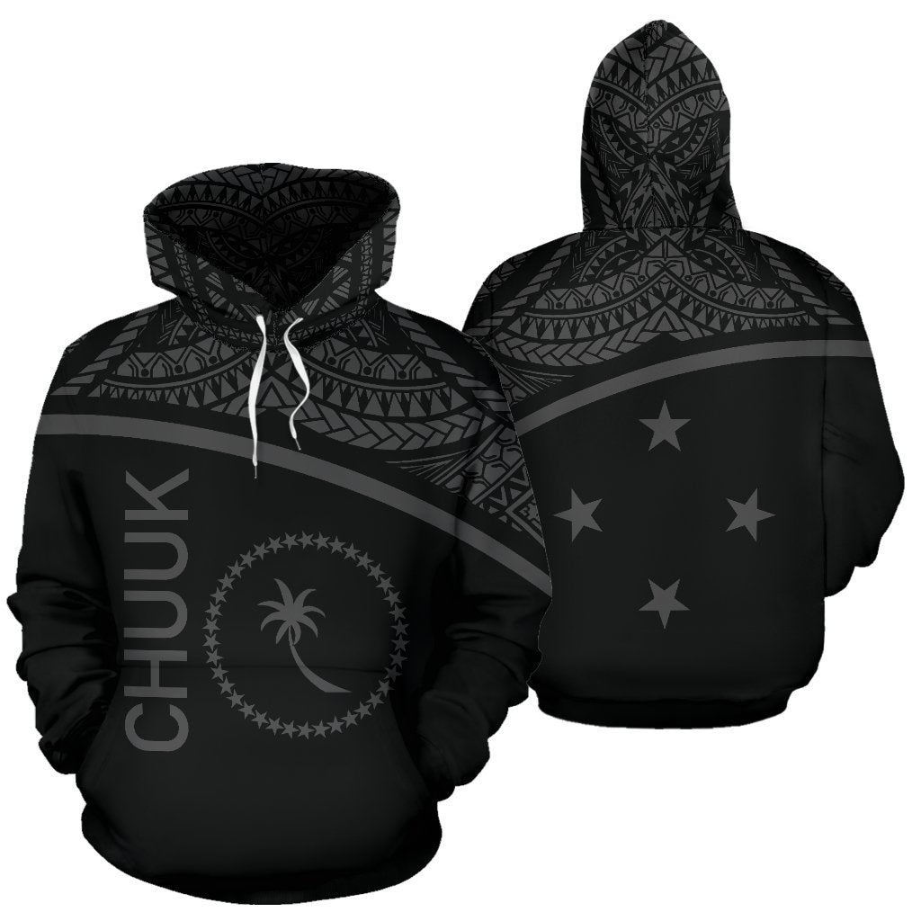 Chuuk All Over Hoodie Micronesia Curve Style Unisex Black - Polynesian Pride