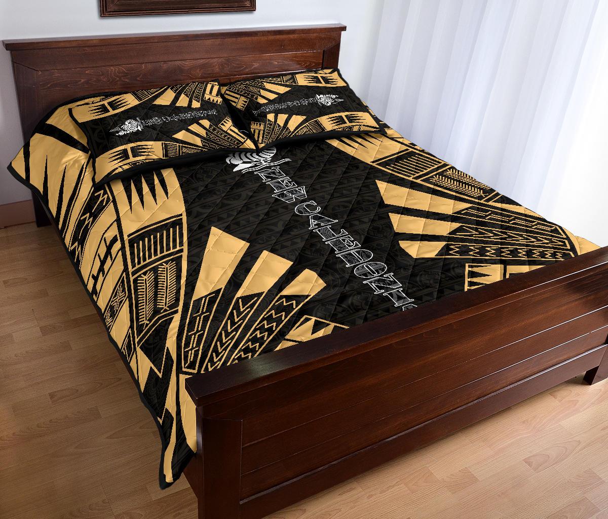 New Caledonia Quilt Bed Set - New Caledonia Coat Of Arms & Polynesian Yellow Tattoo Style - Polynesian Pride