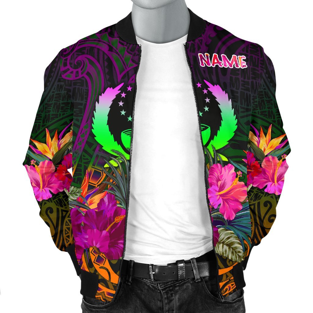 Pohnpei Personalised Men's Bomber Jacket - Summer Hibiscus - Polynesian Pride