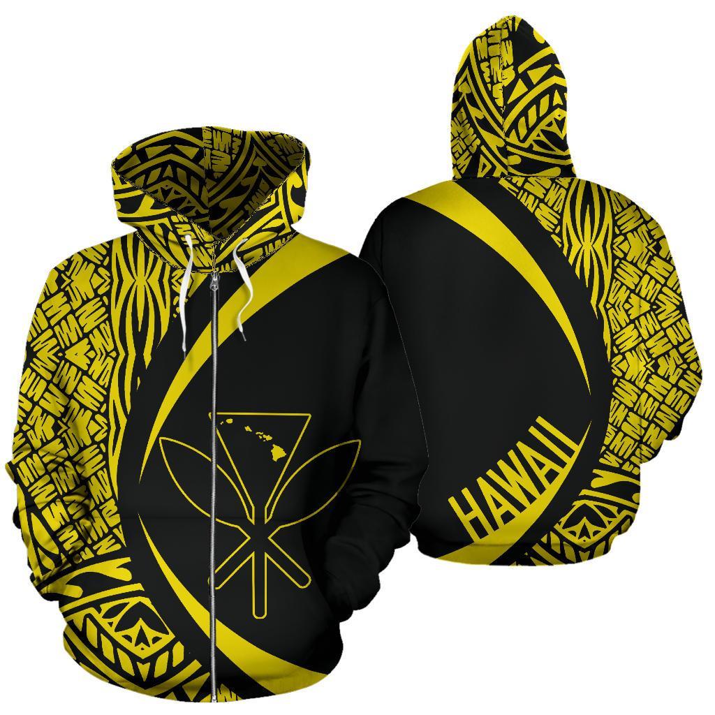 Polynesian Kanaka Maoli Map of Hawaii Zip Hoodie Yellow Circle Style Unisex Yellow - Polynesian Pride