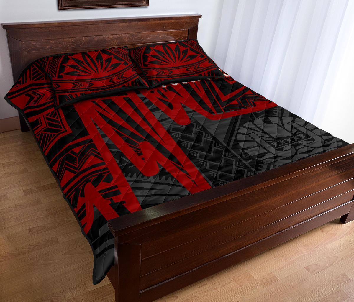 Tahiti Personalised Quilt Bed Set - Tahiti Seal In Heartbeat Patterns Style (Red) - Polynesian Pride