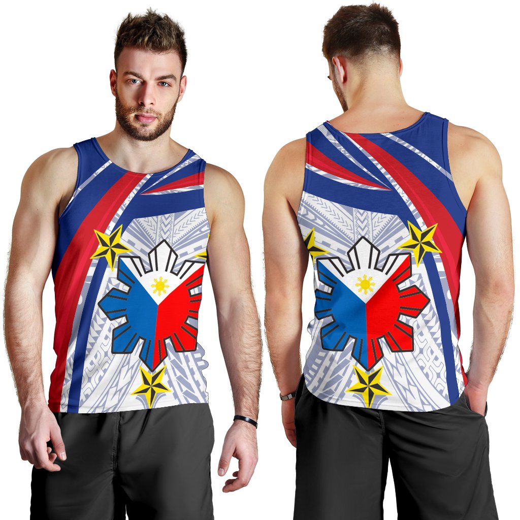 Philippines Men's Tank Top - Polynesian Pattern With Flag Blue - Polynesian Pride