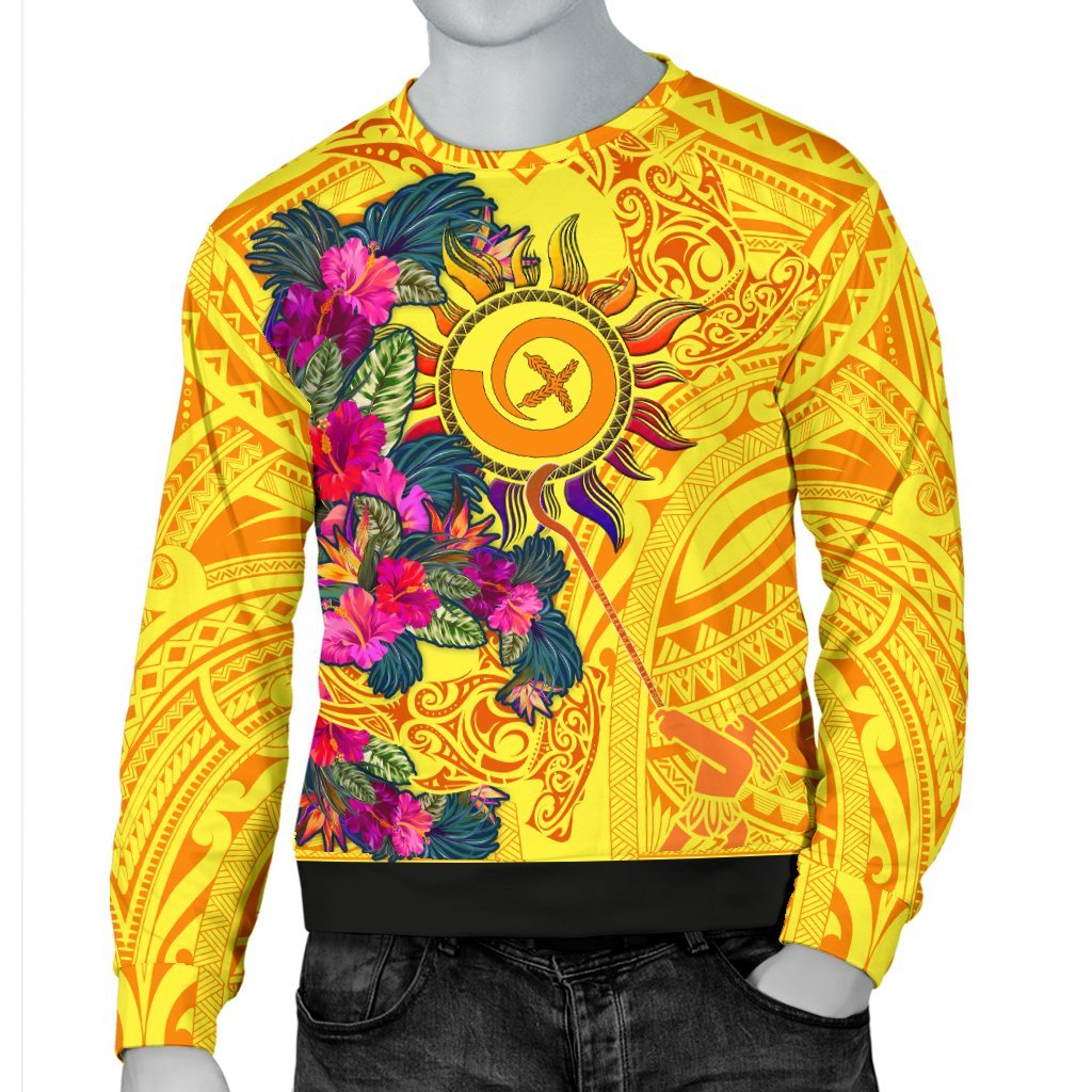 Polynesian Men's Sweaters - Vanuatu Symbols With Hibiscus - Polynesian Pride