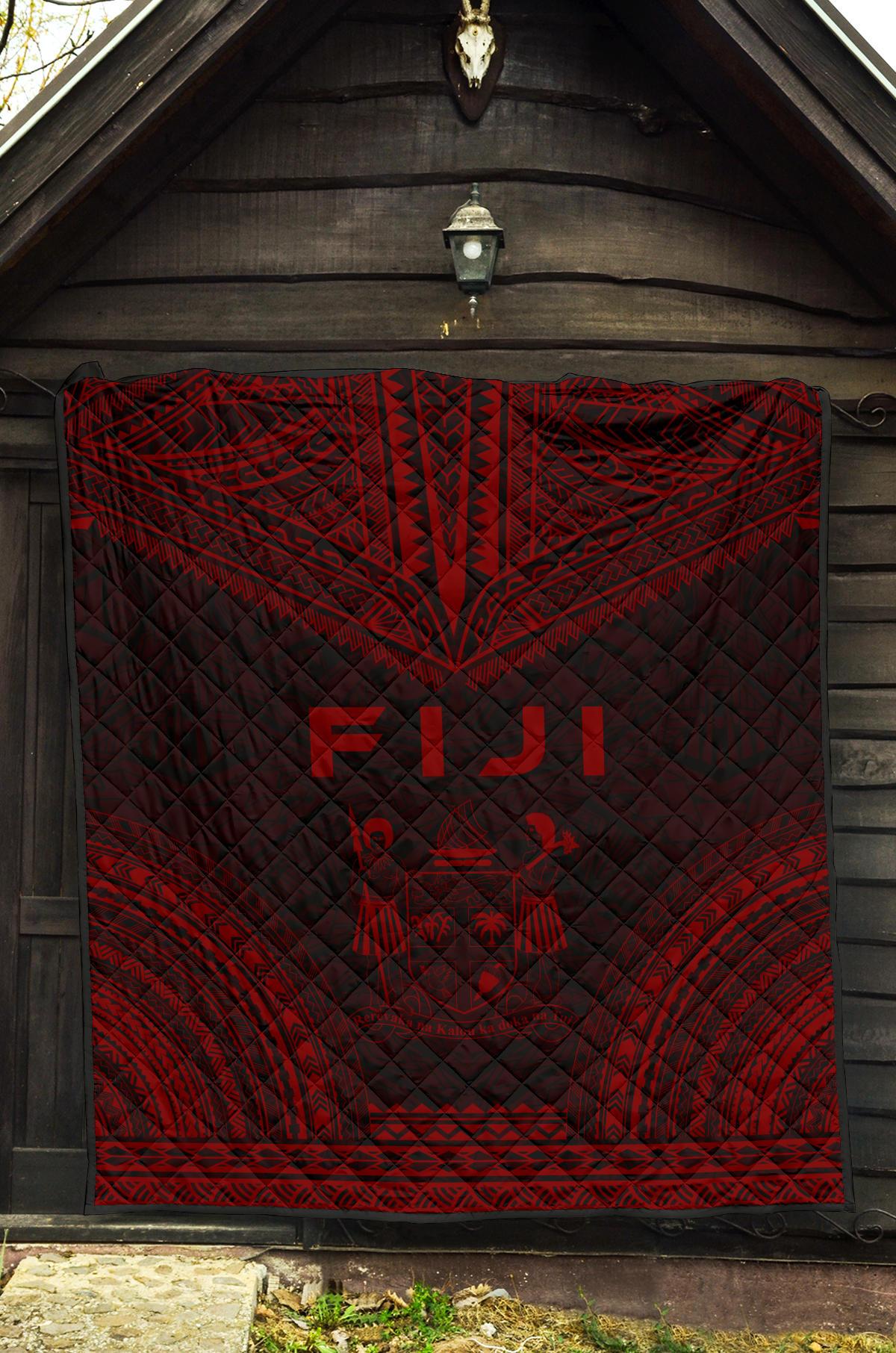 Fiji Premium Quilt - Fiji Coat Of Arms Polynesian Chief Red Version - Polynesian Pride