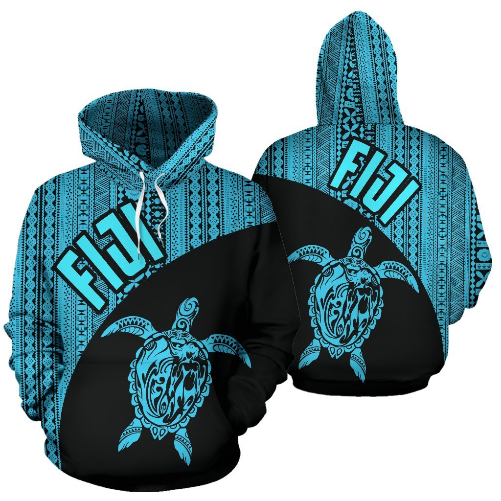 Fiji Tapa Hoodie Fiji Turtle Mermaid Unisex Blue - Polynesian Pride