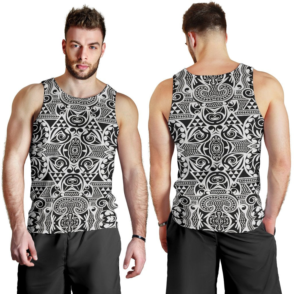Polynesian Tribal Men's Tank Top Black White White - Polynesian Pride