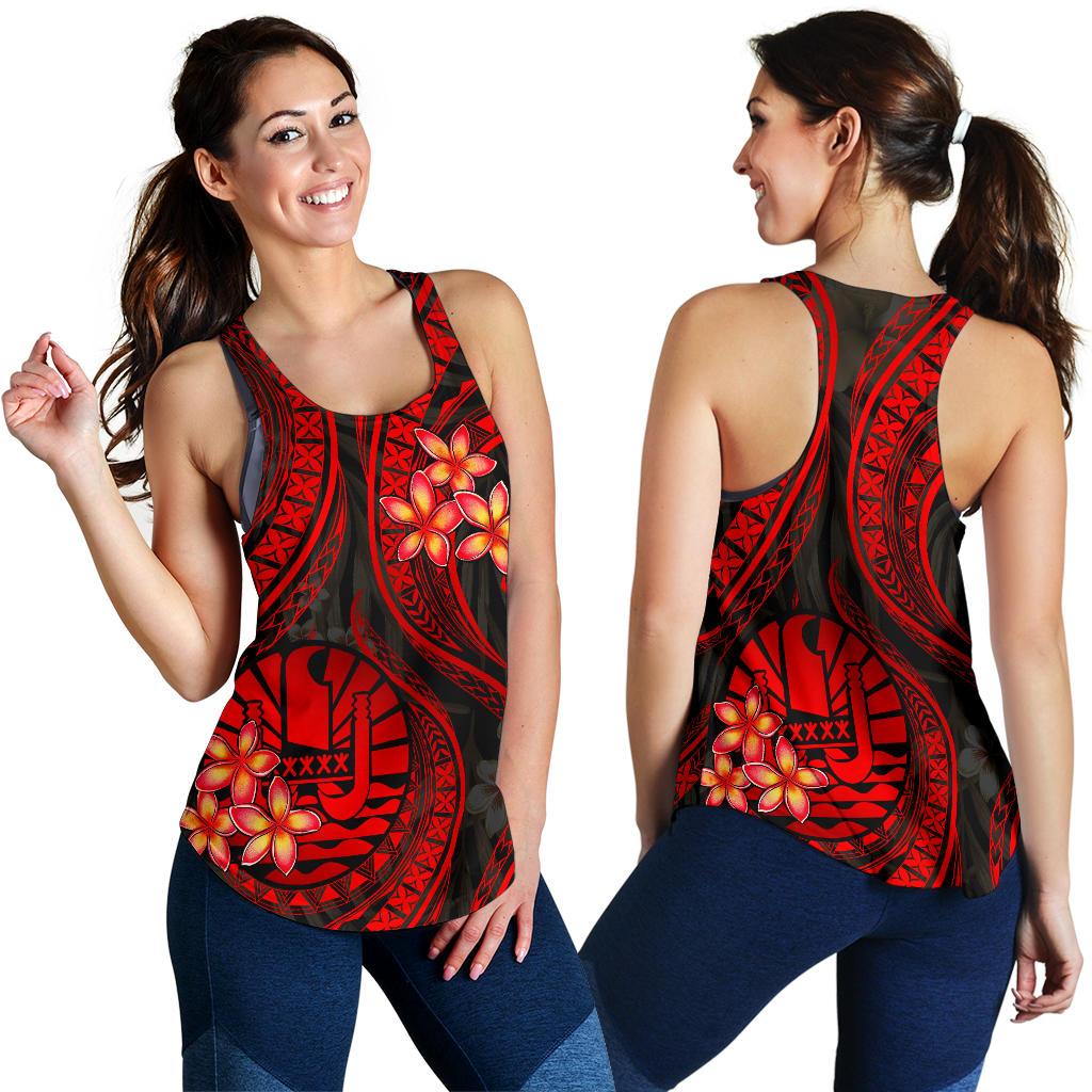 Tahiti Polynesian Women Racerback Tank - Red Plumeria RED - Polynesian Pride