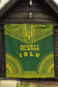 Society Islands Premium Quilt - Society Islands Flag Polynesian Chief Green Version - Polynesian Pride