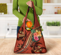 Polynesian Turtle Grocery Bag 3 Pack - Tribal Tattoo with Hibiscus Coral - Polynesian Pride
