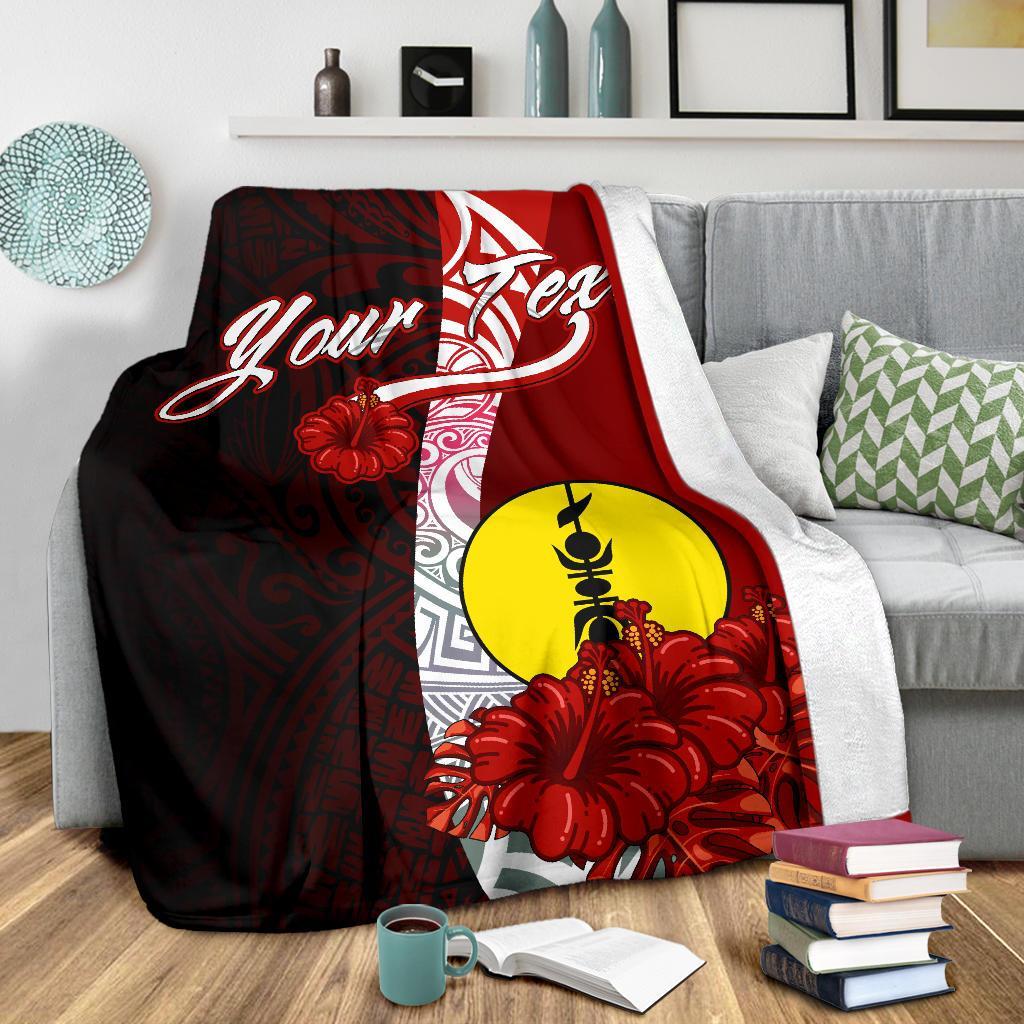 New Caledonia Polynesian Custom Personalised Premium Blanket - Coat Of Arm With Hibiscus - Polynesian Pride