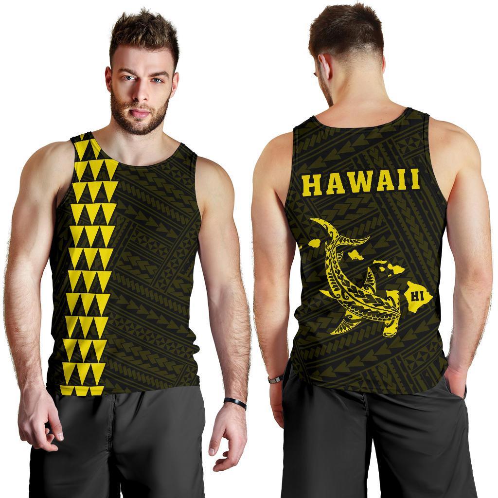Hawaii Kakau Polynesian Hammerhead Shark Map Men's Tank Top - Yellow Yellow - Polynesian Pride