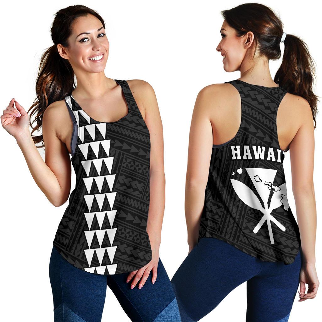 Hawaii Kakau Polynesian Kanaka Map Women's Racerback Tank - White White - Polynesian Pride