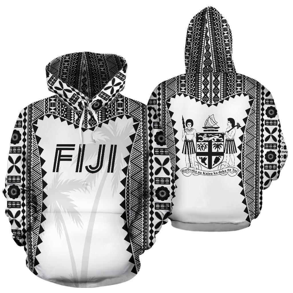 Fiji Tapa Hoodie Fiji Coat of Arms Coconut Tree Unisex White - Polynesian Pride