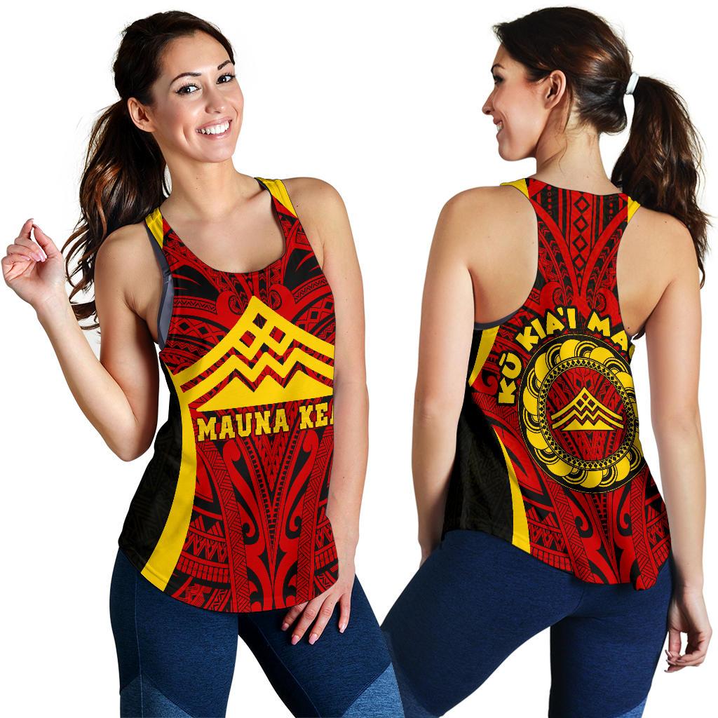 Hawaii Women's Racerback Tank - Protect Mauna Kea Red Yellow - Polynesian Pride