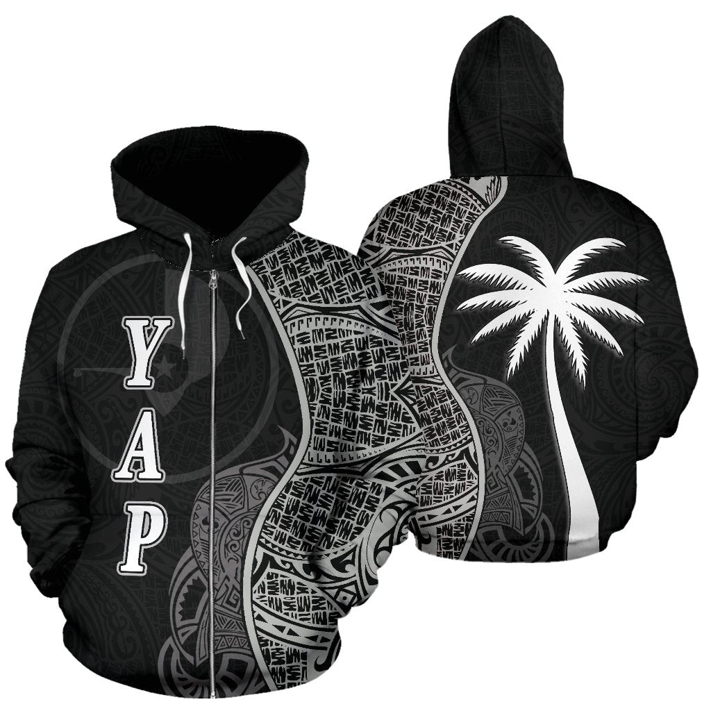 Yap Polynesian Zip up Hoodie Coconut Tree Black Unisex Black - Polynesian Pride