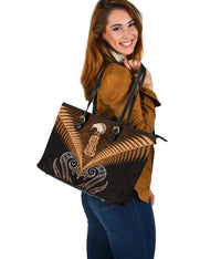 Maori Manaia New Zealand Large Leather Tote Gold - Polynesian Pride