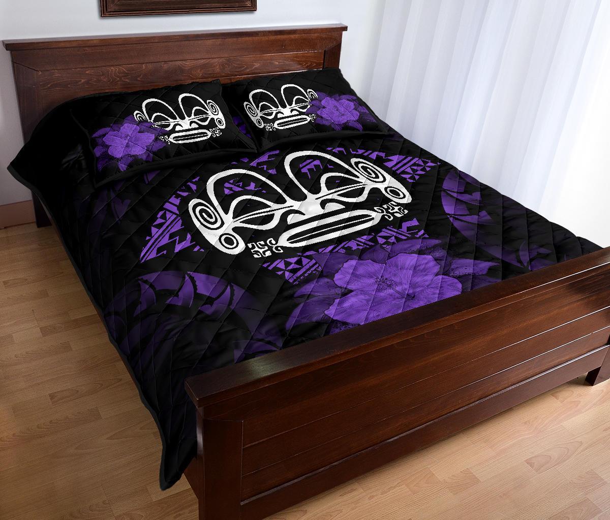 Marquesas Islands Polynesian Quilt Bed Set Hibiscus Purple - Polynesian Pride